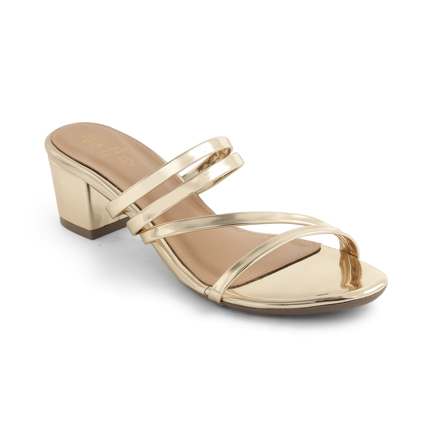 Tresmode Mucie Gold Women's Dress Block Heel Sandals