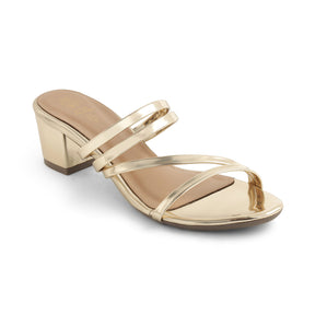 Tresmode Mucie Gold Women's Dress Block Heel Sandals