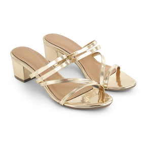 Tresmode Mucie Gold Women's Dress Block Heel Sandals