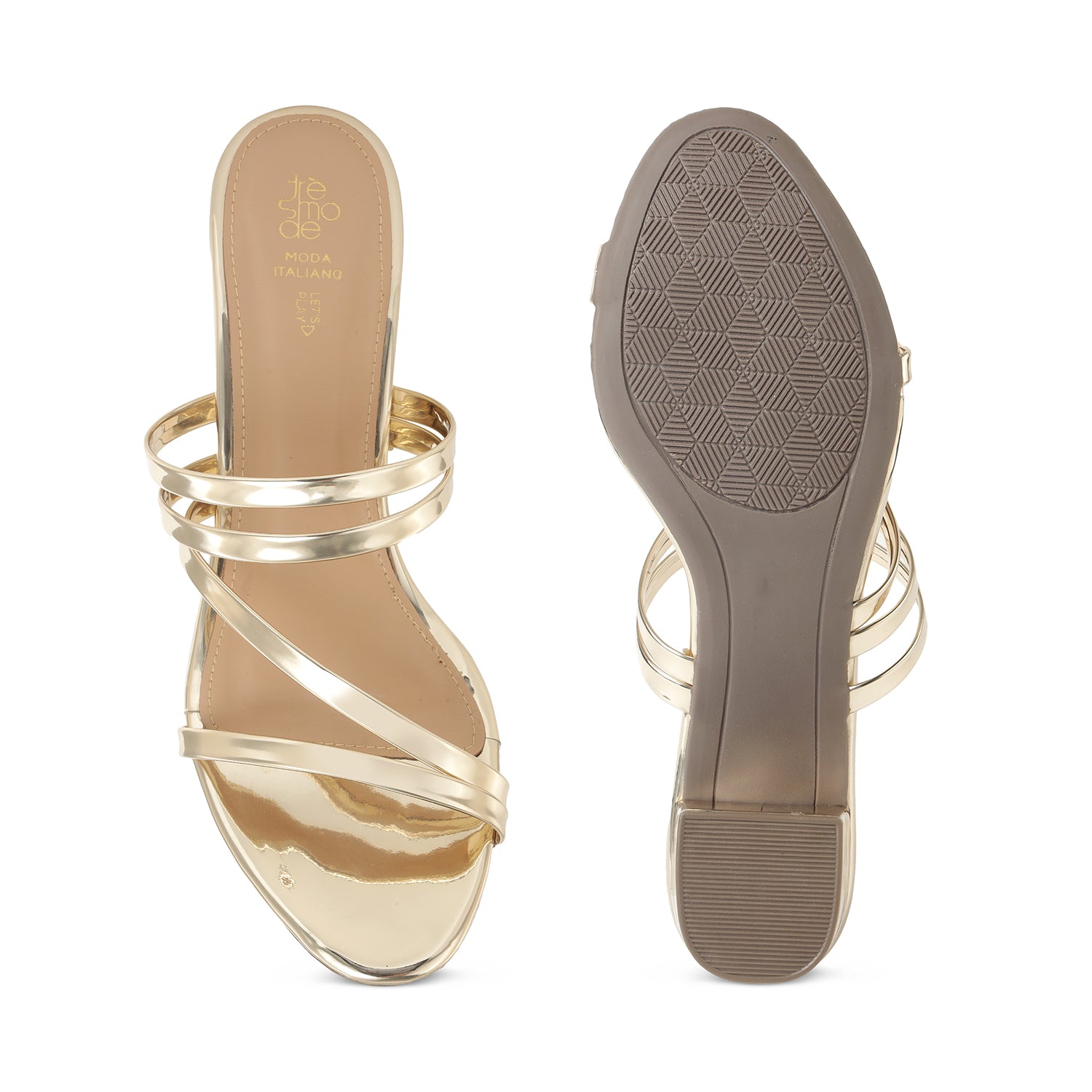 Tresmode Mucie Gold Women's Dress Block Heel Sandals