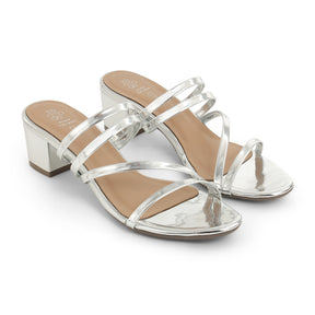 Tresmode Mucie Silver Women's Dress Block Heel Sandals
