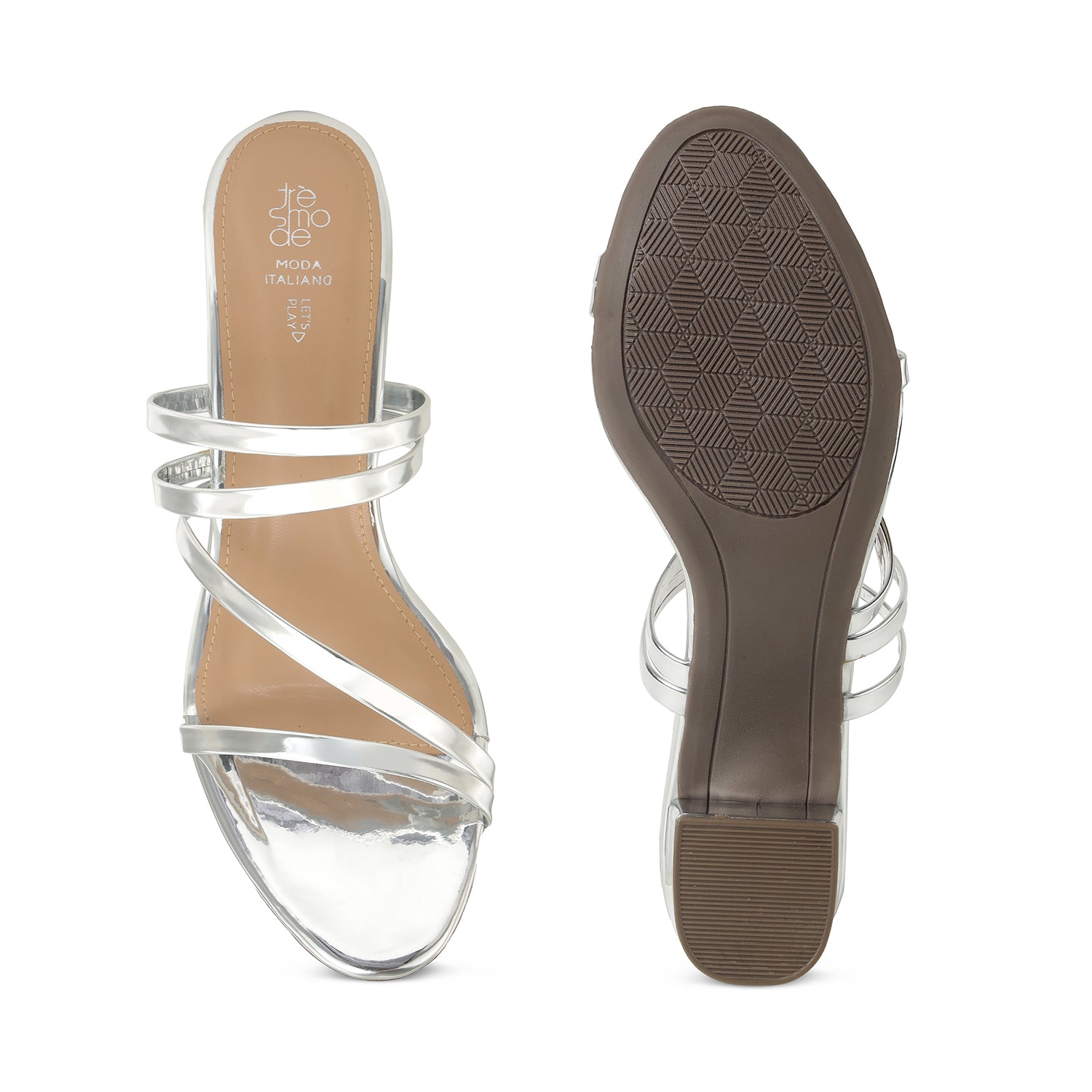 Tresmode Mucie Silver Women's Dress Block Heel Sandals