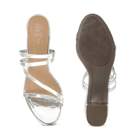 Tresmode Mucie Silver Women's Dress Block Heel Sandals
