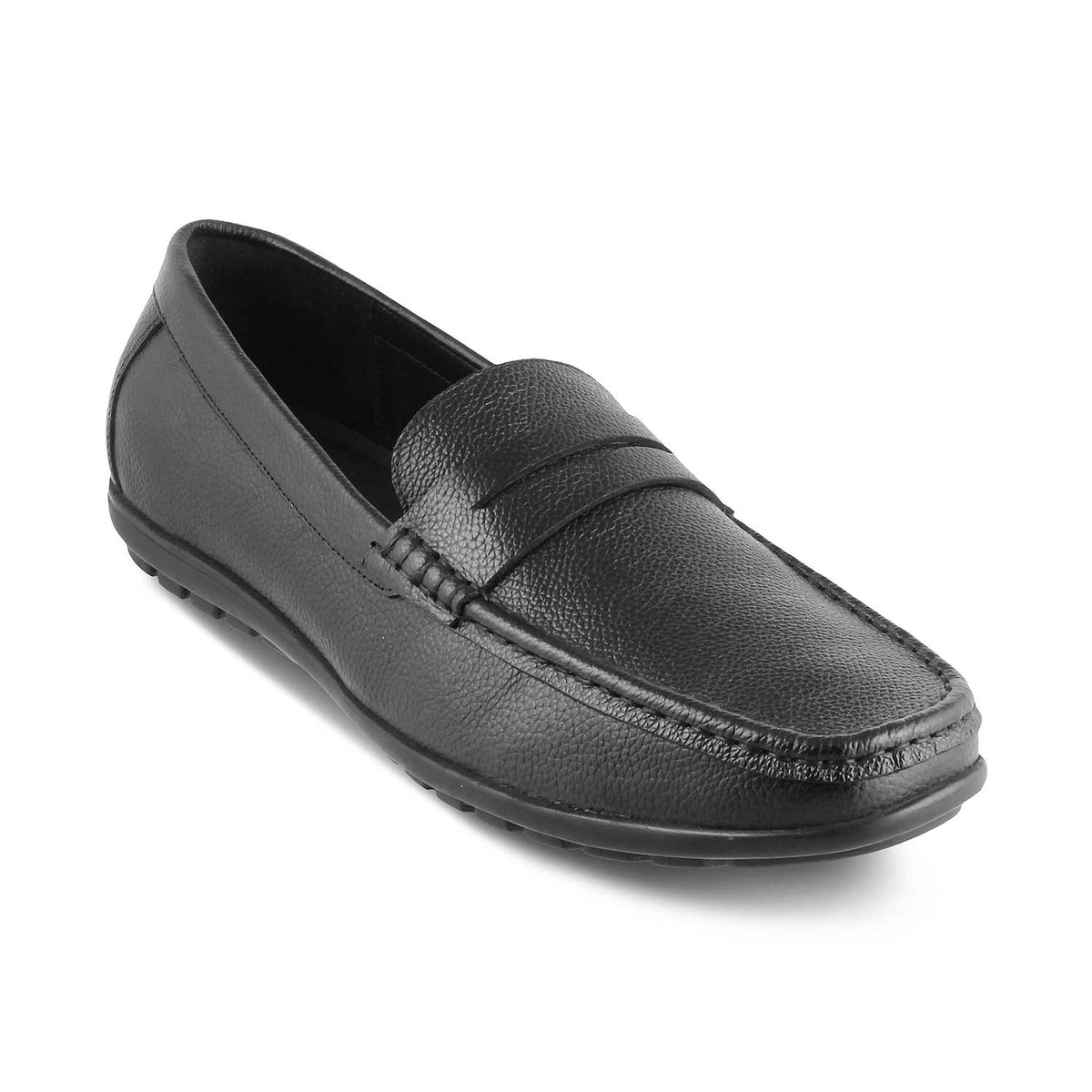 The Lemec Black Men's Leather Penny Loafers Tresmode