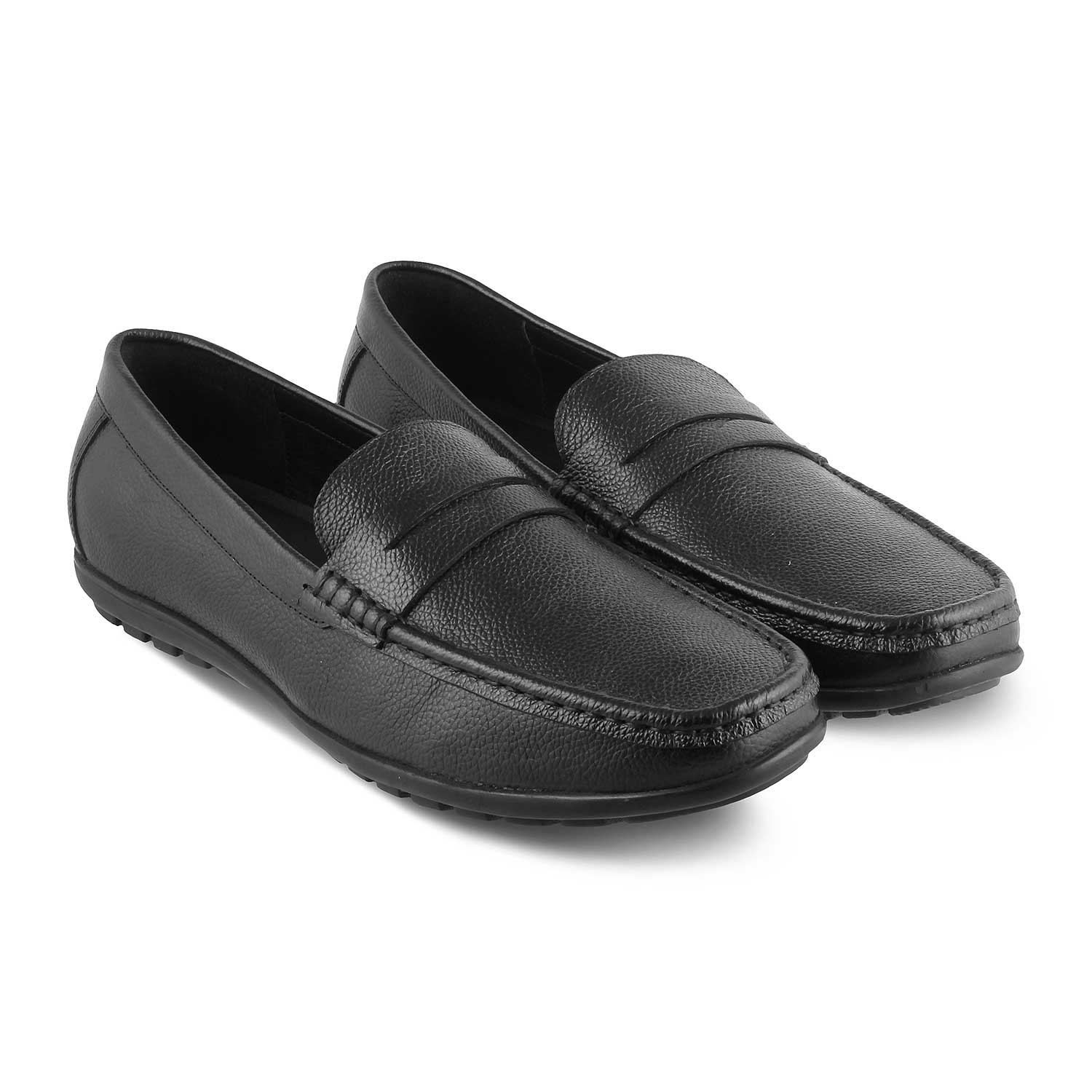 The Lemec Black Men's Leather Penny Loafers Tresmode