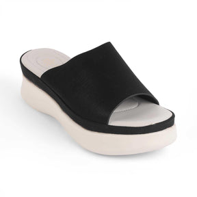 Sanned Black Women's Round Shape Wedges Tresmpde