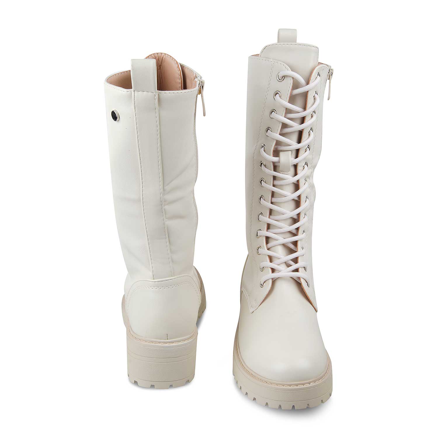 The White Beige Women's Knee-length Boots Tresmode
