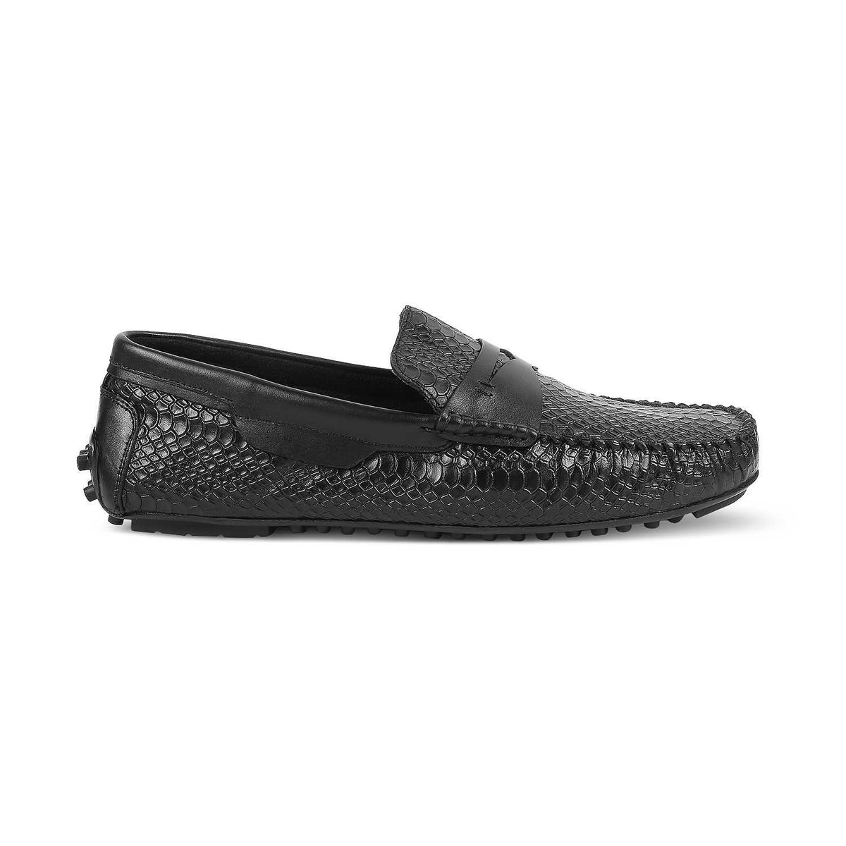 The Argon Black Men's Leather Driving Loafers Tresmode