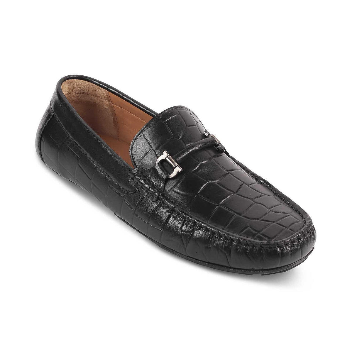 The Docks Black Men's Leather Driving Loafers Tresmode
