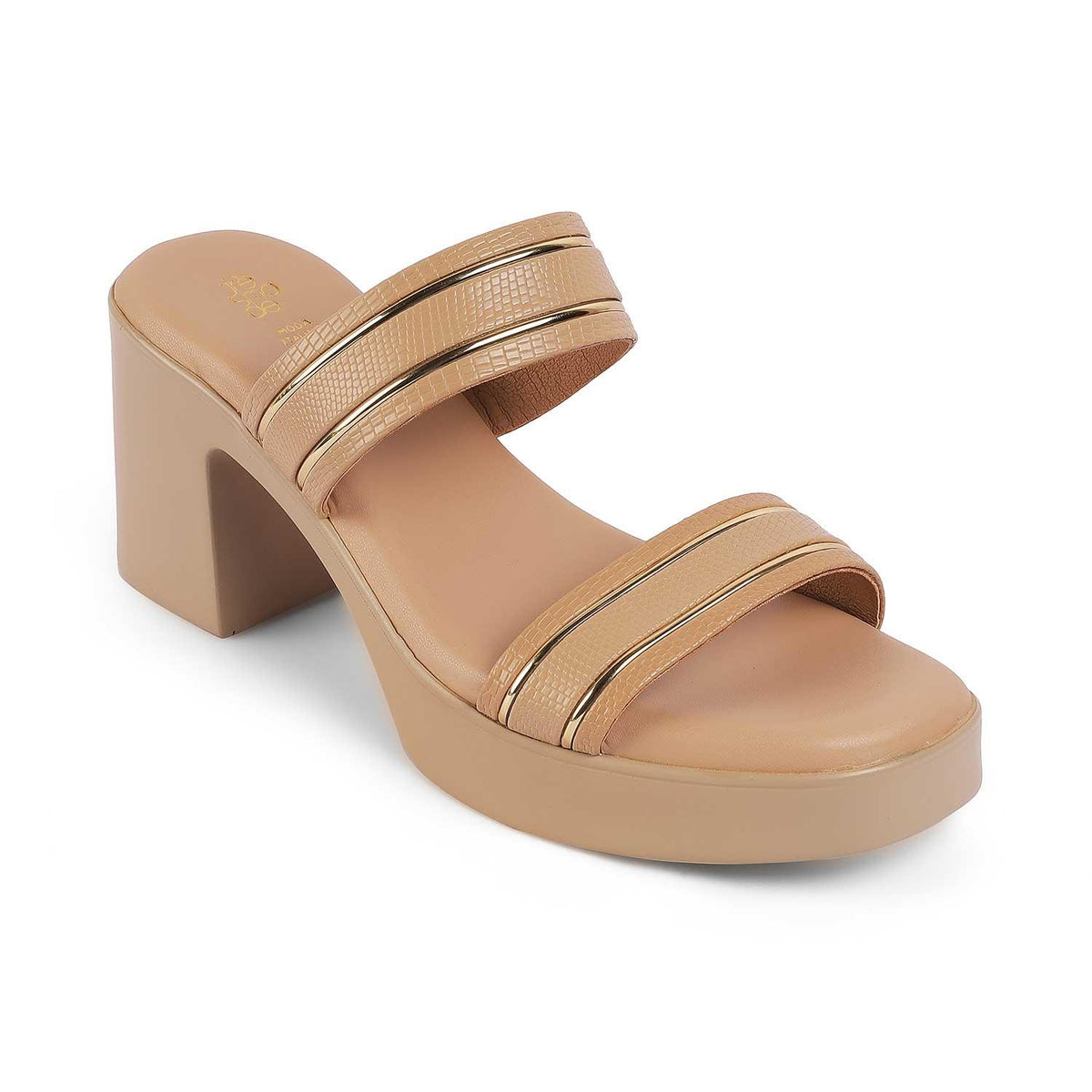 Mauro Beige Women's 3.5-inch Block Heel Sandals Tresmode