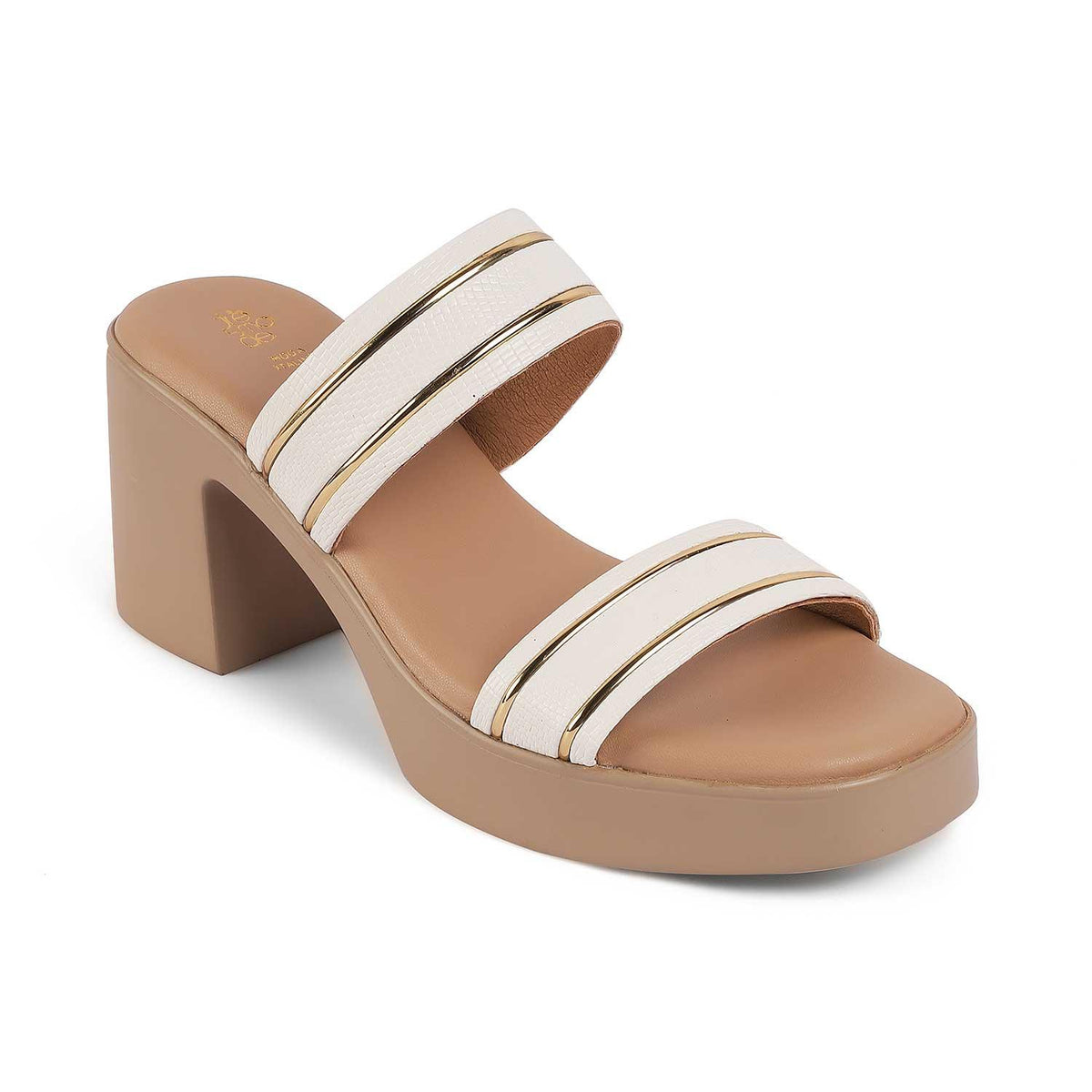 Mauro White Women's 3.5-inch Block Heel Sandals Tresmode