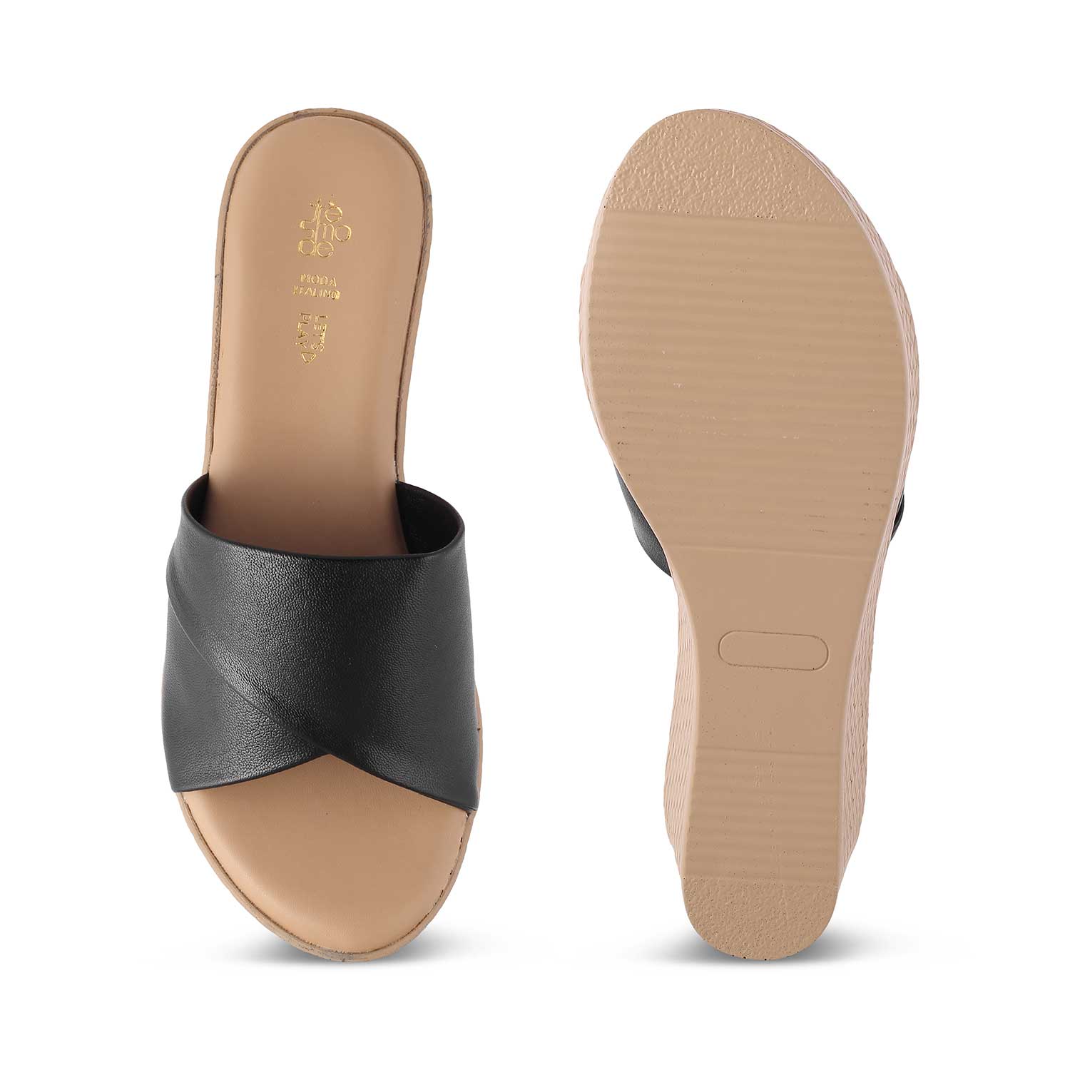 The Sedge Black Women's Casual Wedge Sandals Tresmode