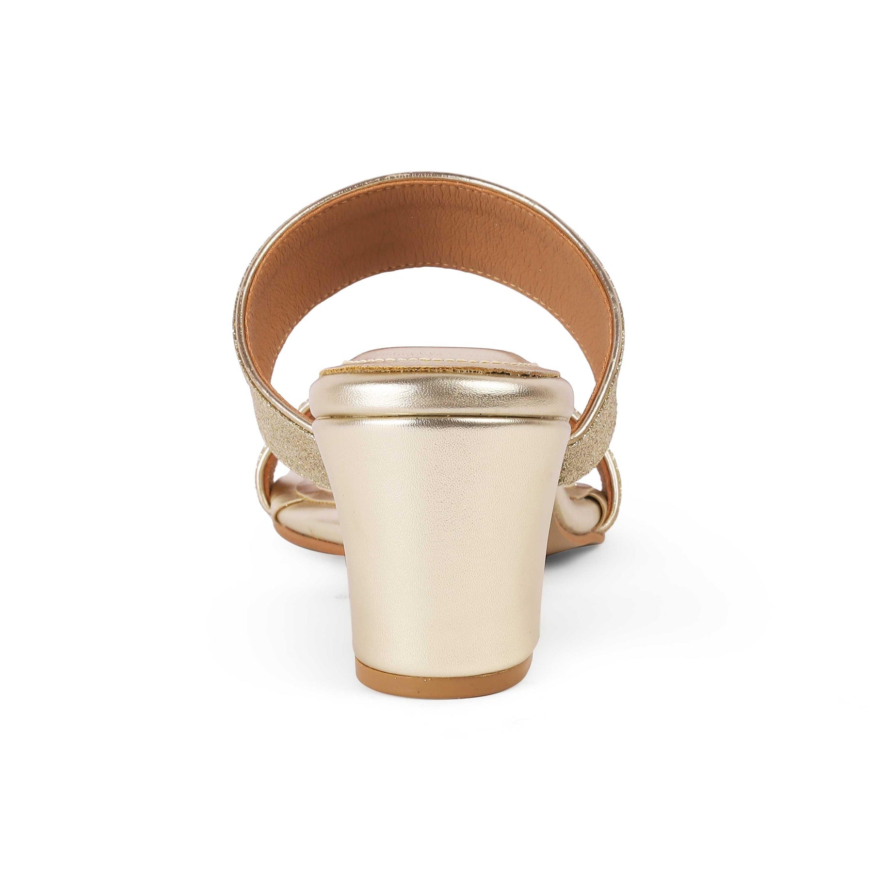 Sheen Gold Women's Almond Shape Block Heel Sandals Tresmode