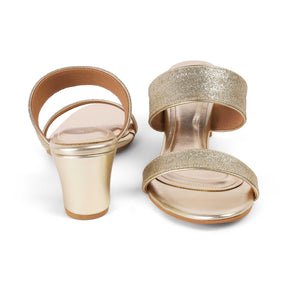 Sheen Gold Women's Premium Block Heel Sandals Tresmode