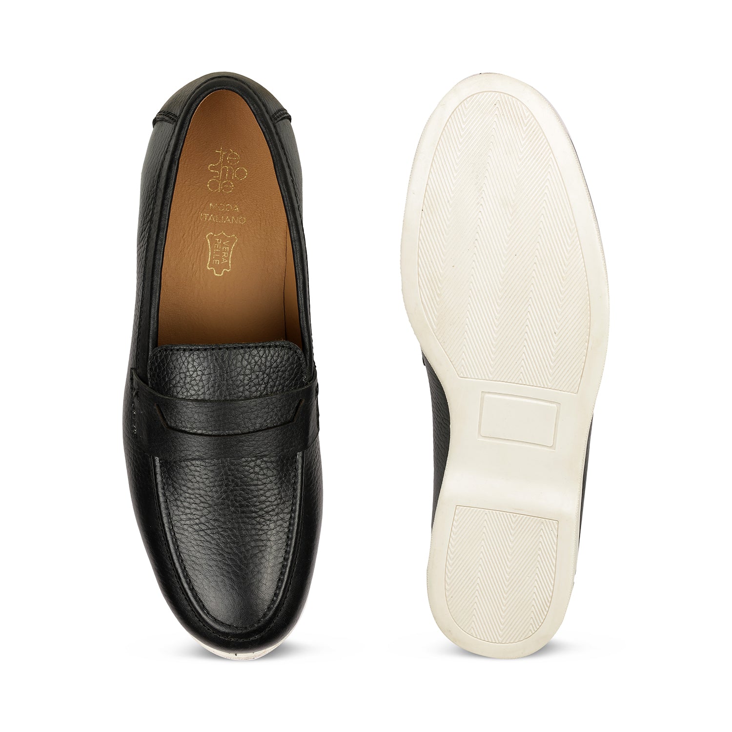 Tresmode Federer Black Men's Penny Leather Driving Loafers