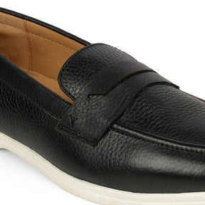 Tresmode Federer Black Men's Penny Leather Driving Loafers