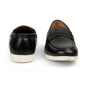 Tresmode Federer Black Men's Penny Leather Driving Loafers