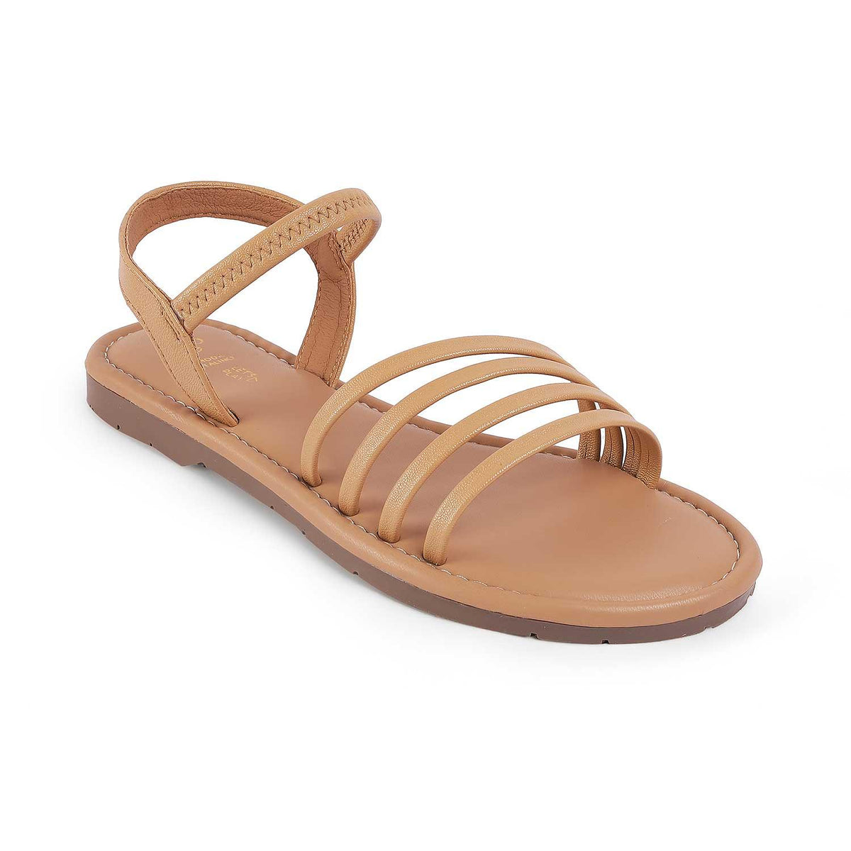 Flastrip Beige Women's Round Shape Flats Tresmode