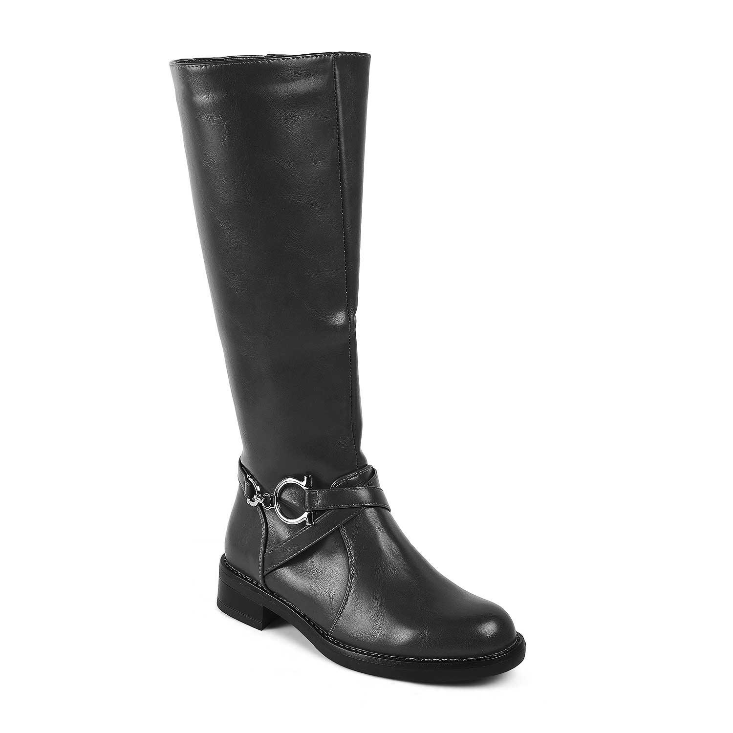 Luc Black Women's Round Shape Knee-length Boots Tresmode