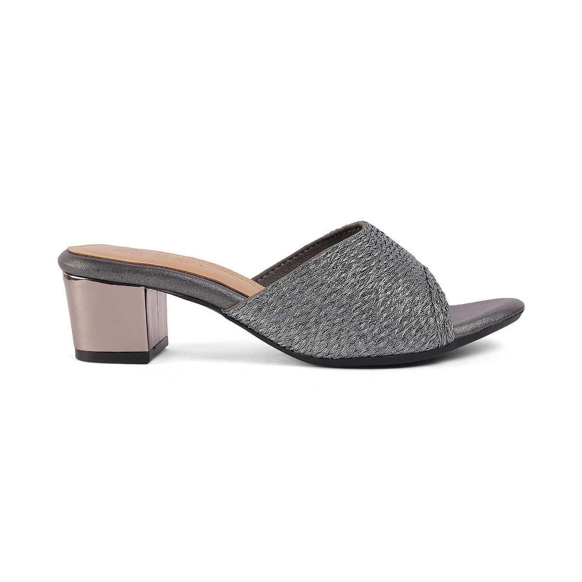 Shimmer Pewter Women's Block Heel Sandals Tresmode