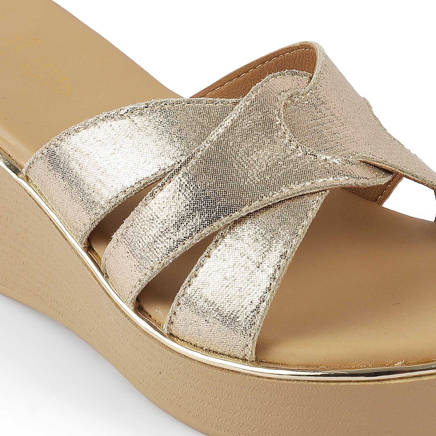 Tresmode Berlin Gold Women's Dress Wedge Heel Sandals