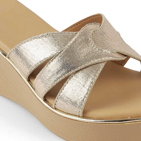 Tresmode Berlin Gold Women's Dress Wedge Heel Sandals