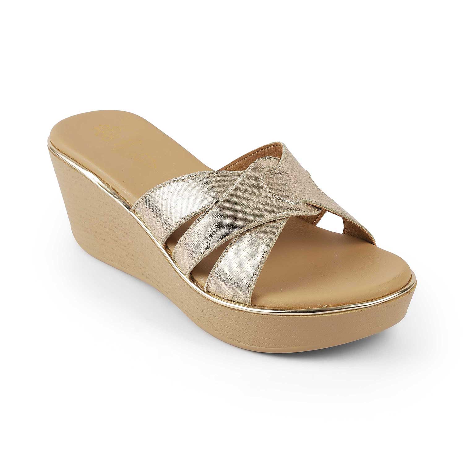 Tresmode Berlin Gold Women's Dress Wedge Heel Sandals