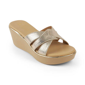 Tresmode Berlin Gold Women's Dress Wedge Heel Sandals