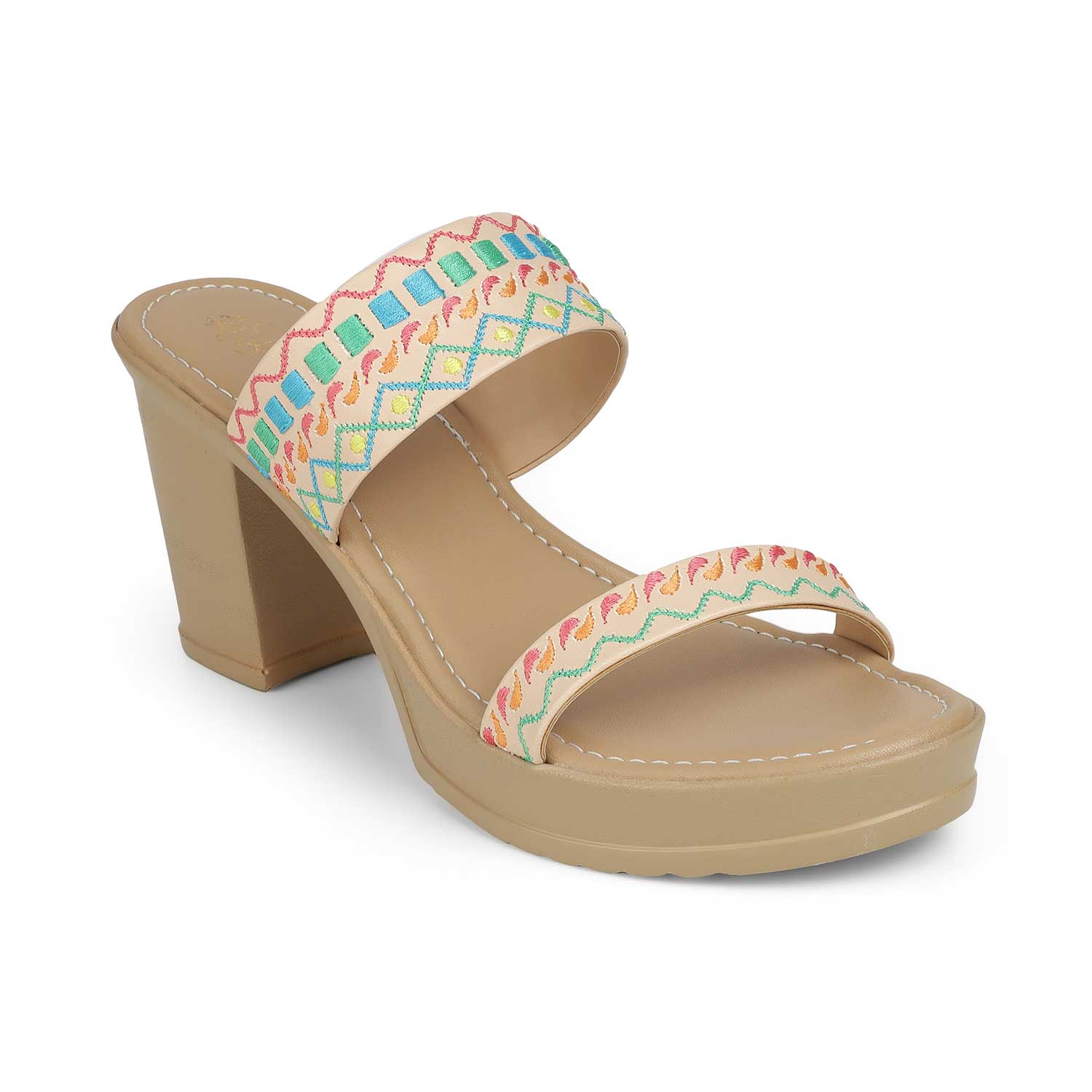 Women's Beige Block Heel Sandals Tresmode