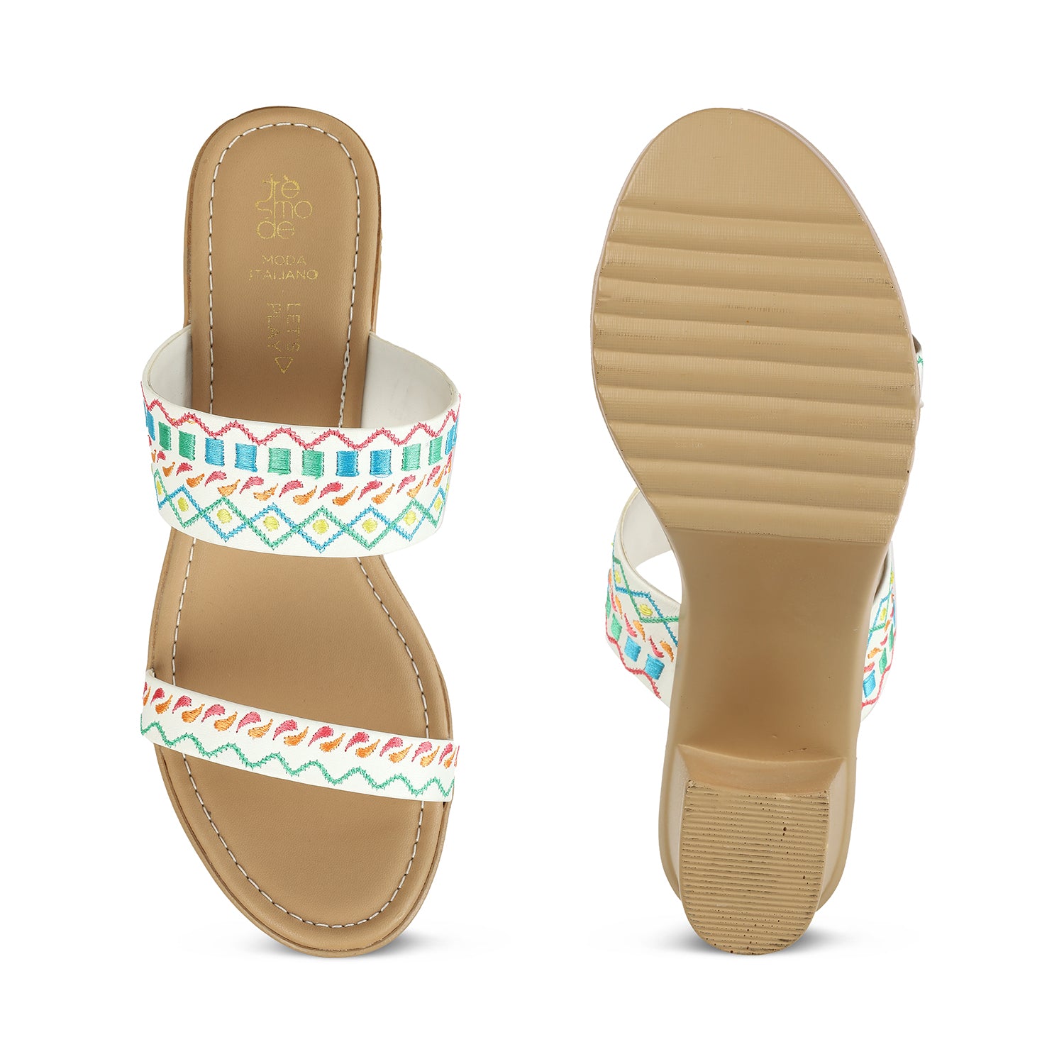 Tresmode Athena White Women's Dress Block Heel Sandals