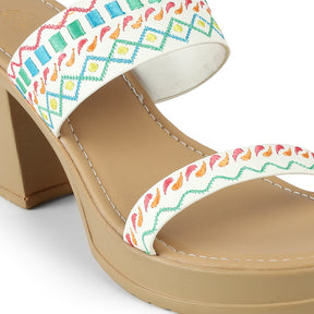 Tresmode Athena White Women's Dress Block Heel Sandals