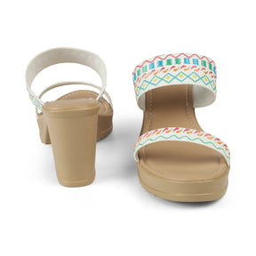 Tresmode Athena White Women's Dress Block Heel Sandals