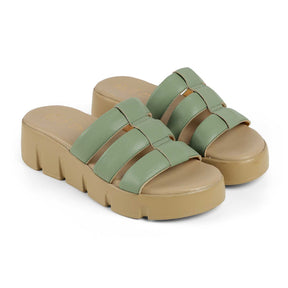 Tresmode Cludius Green Women's Casual Chunky Sole Wedges