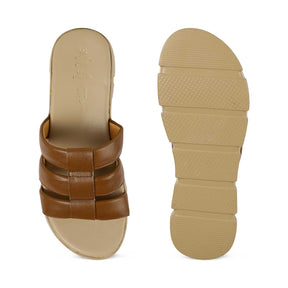 Tresmode Cludius Tan Women's Casual Chunky Sole Wedges