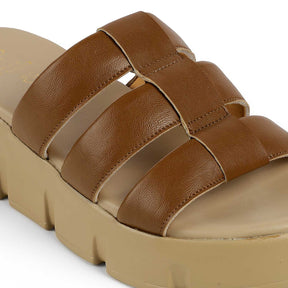 Tresmode Cludius Tan Women's Casual Chunky Sole Wedges