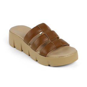 Tresmode Cludius Tan Women's Casual Chunky Sole Wedges