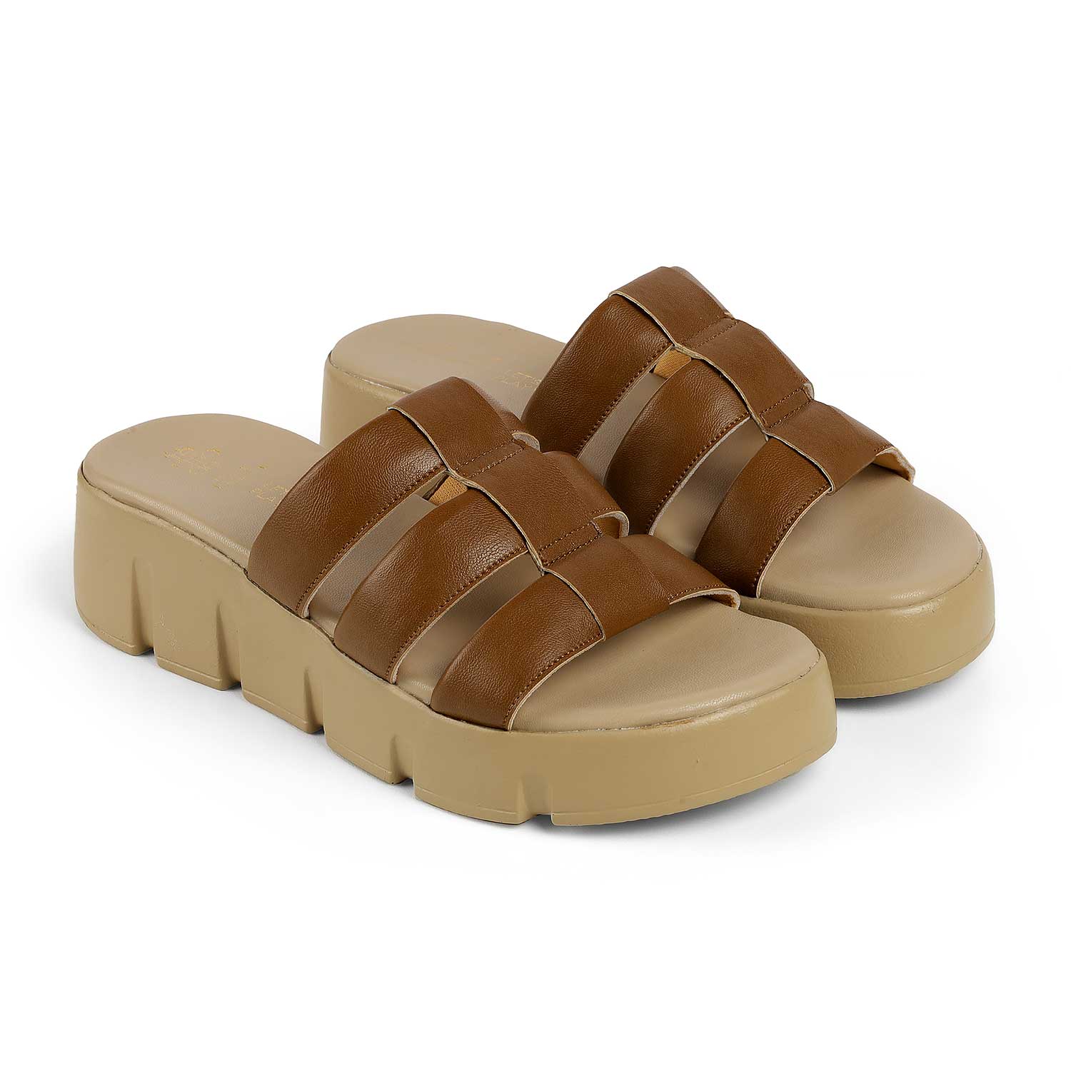 Tresmode Cludius Tan Women's Casual Chunky Sole Wedges