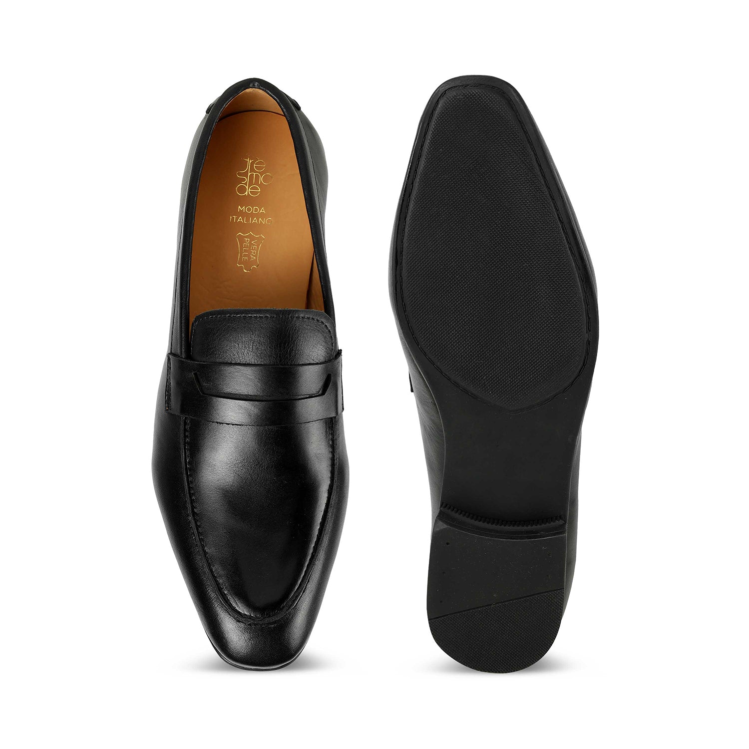 Tresmode Cosc Black Men's Leather Penny Loafers
