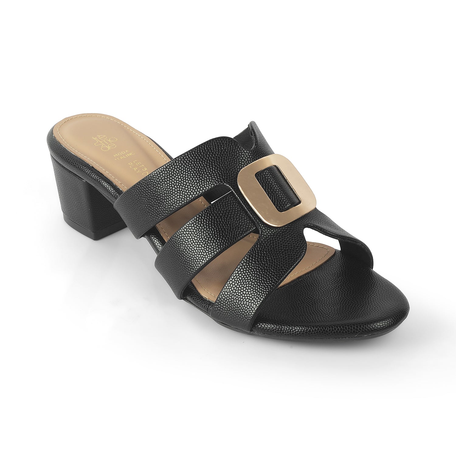 Women's Black Block Heel Sandals Tresmode