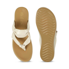 Tresmode Genew Cream Women's Casual Wedge Heel Sandals