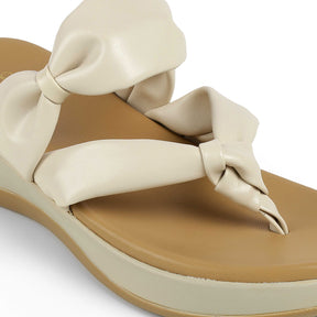 Tresmode Genew Cream Women's Casual Wedge Heel Sandals