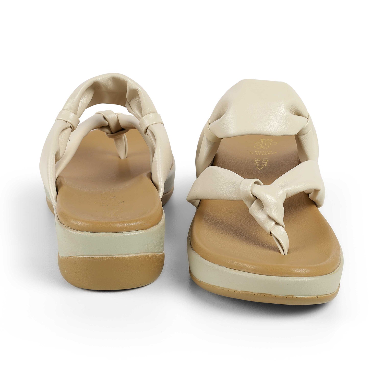 Tresmode Genew Cream Women's Casual Wedge Heel Sandals
