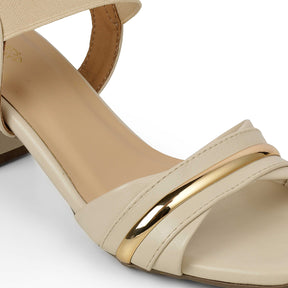 Tresmode Jive Cream Women's Dress Block Heel Sandals