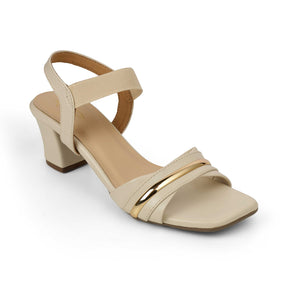Tresmode Jive Cream Women's Dress Block Heel Sandals