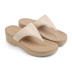 Tresmode Mont Cream Women's Casual Wedge Sandals
