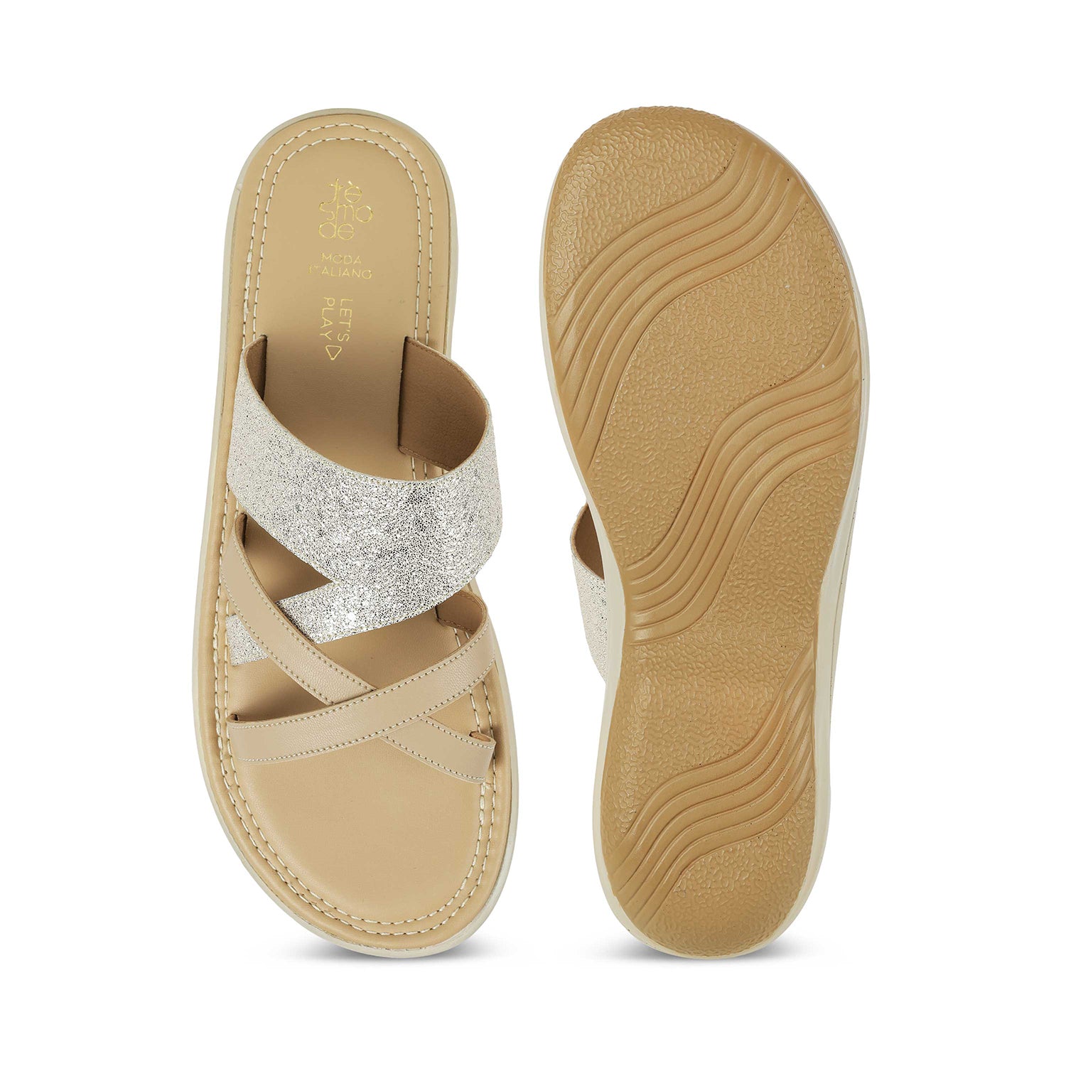 Tresmode Rofila Gold Women's Dress Platform Flats