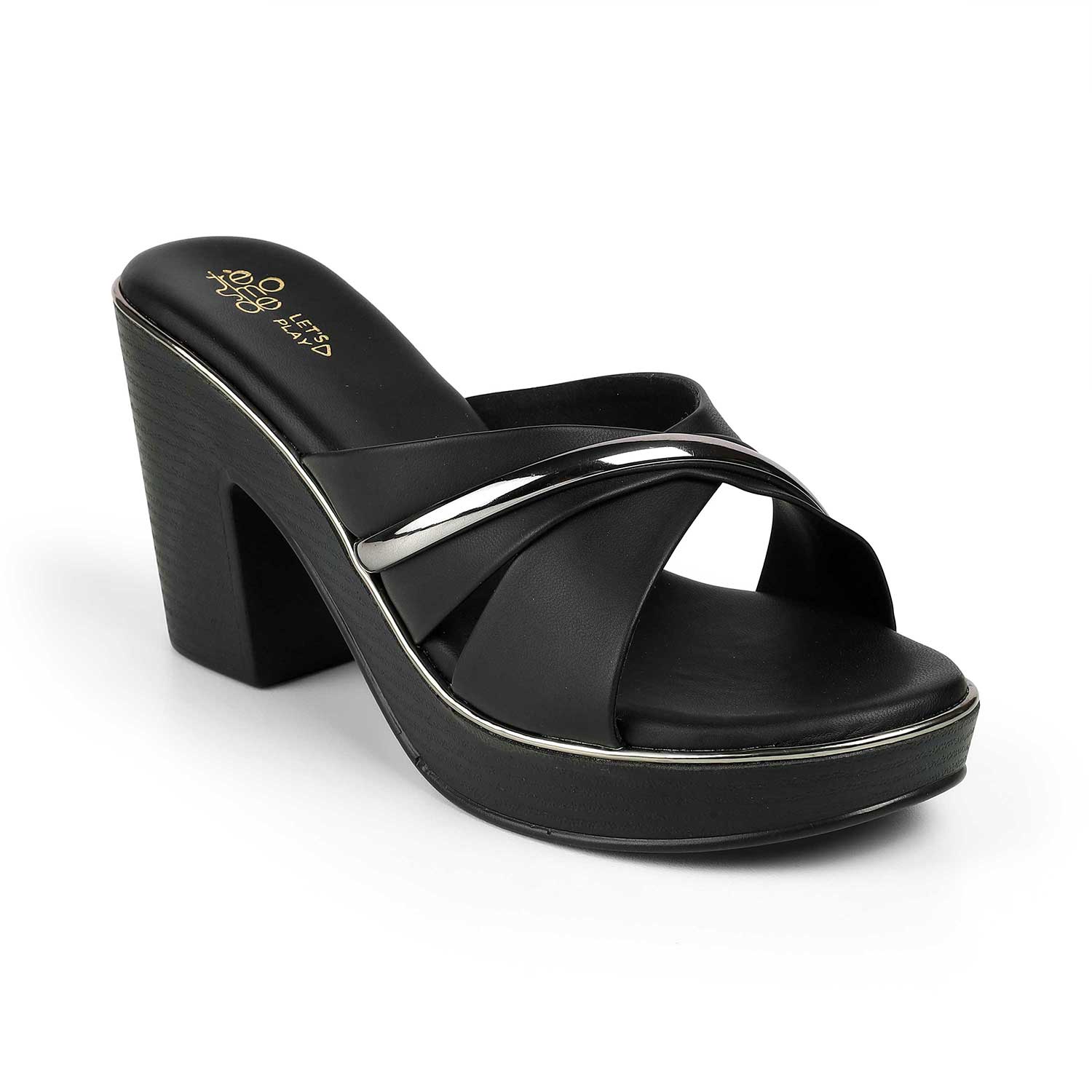 Women's Black Block Heel Sandals Tresmode
