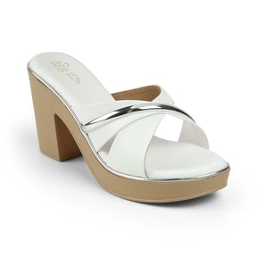 Women's White Block Heel Sandals Tresmode