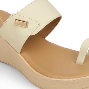 Tresmode Kannes Cream Women's Dress Wedge Sandals