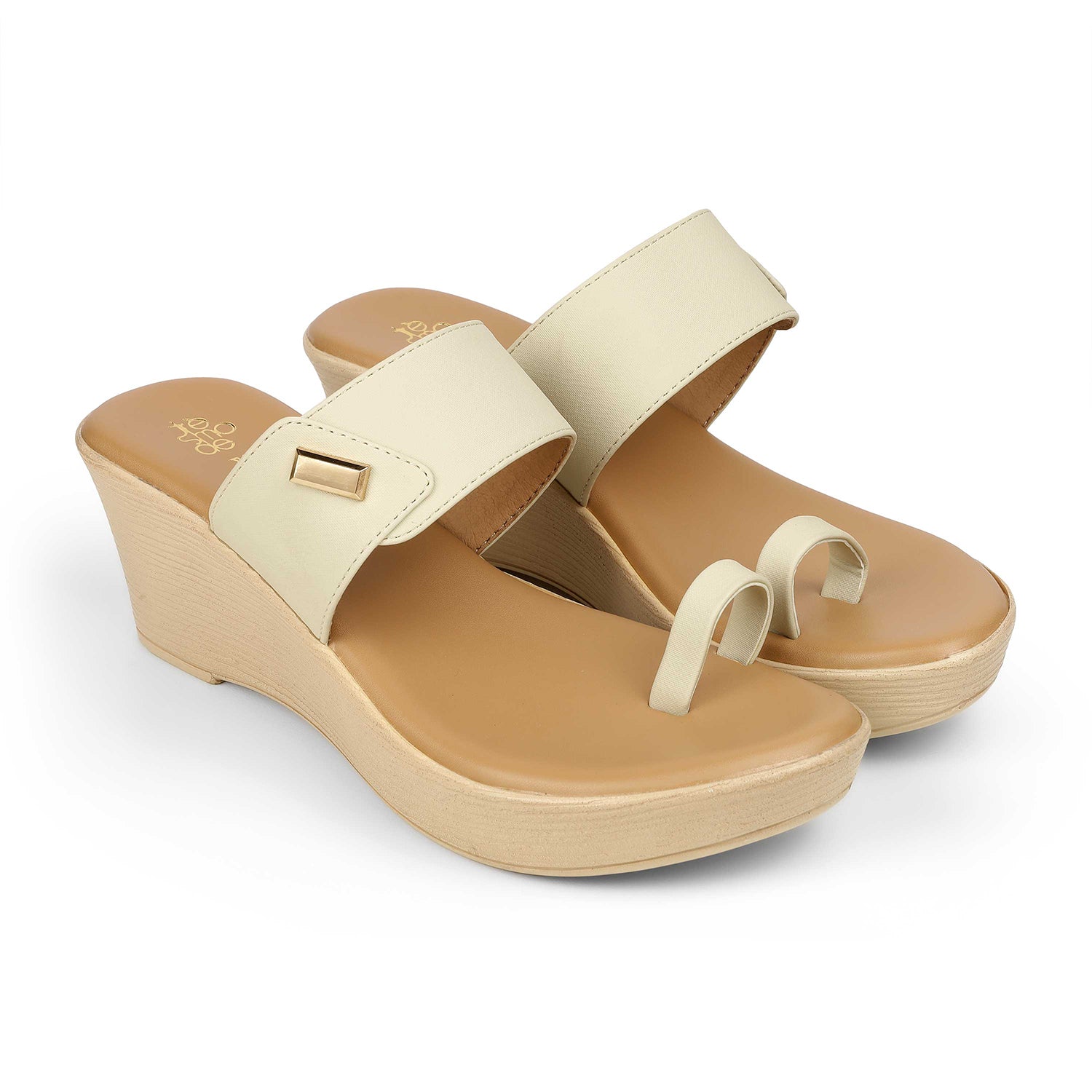 Tresmode Kannes Cream Women's Dress Wedge Sandals